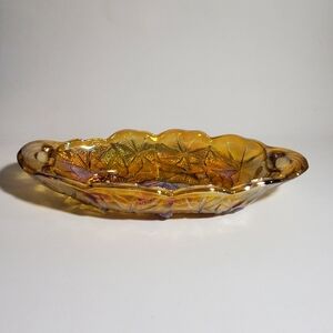 Carnival Glass 'Lily Pons' Sunflower Iridescent Goldentone Relish / Pickle Dish